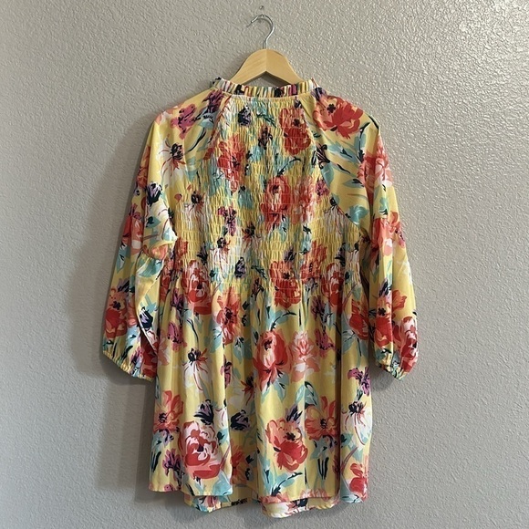 CAFFE MARRAKESH Vintage Yellow Floral 3/4 Puff Sleeve Button Down Blouse Size 1X - Picture 3 of 7
